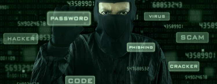 Hacker taking password from modern interface with dark background